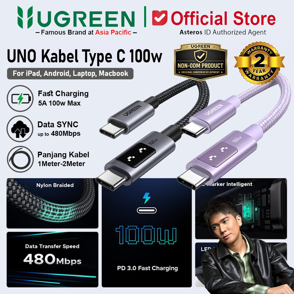 UGREEN UNO Robot Kabel Data PD Type C to Type C Fast Charging 100W Max 5A Nylon Braided 35501