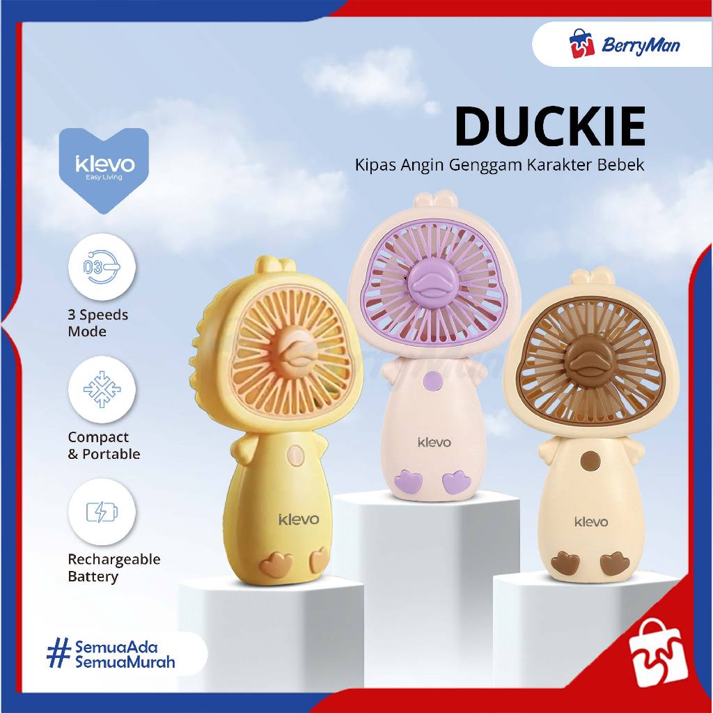 KLEVO DUCKIE KIPAS ANGIN GENGGAM KARAKTER BEBEK 3 SPEED Portable Handy Mini Fan Rechargeable