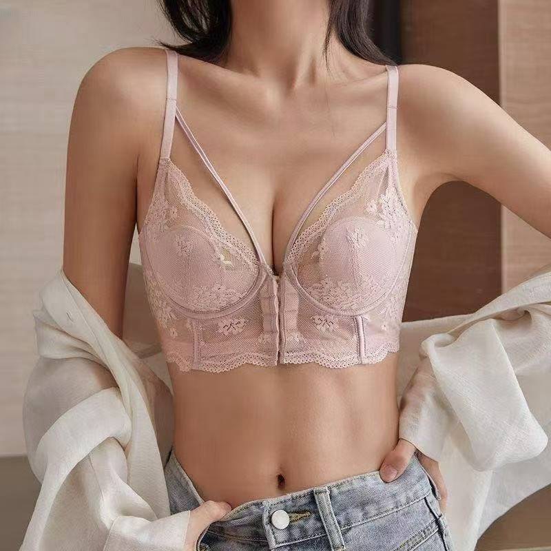 BH Renda Wanita Kancing Depan Push Up Pakai Kawat Tipis Seksi Anti Kendur