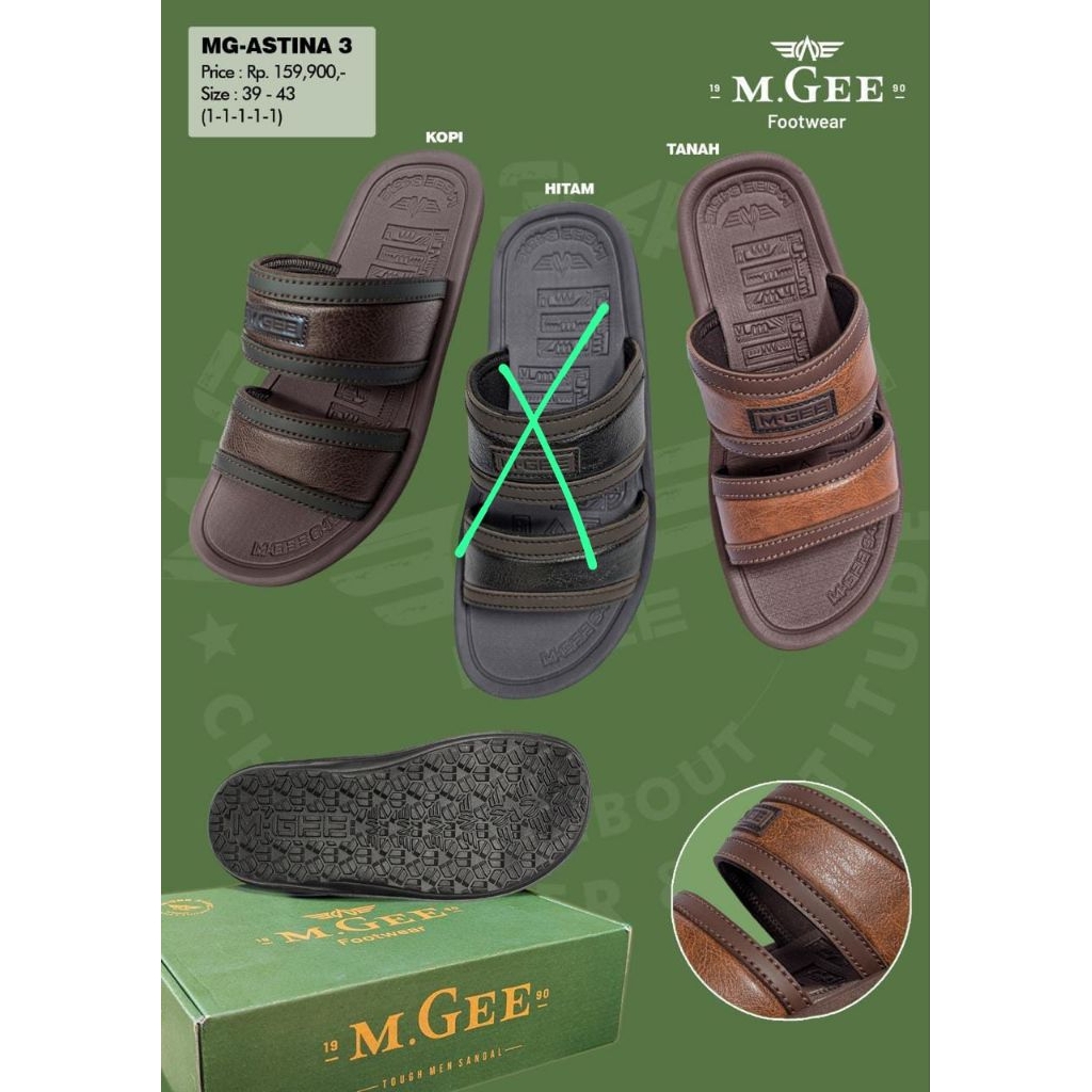 Sandal Selop Mgee Slip On Astina 3 2 Warna Tanah Dan Kopi 39-43 Mgee Original Terbaru Anti Slip