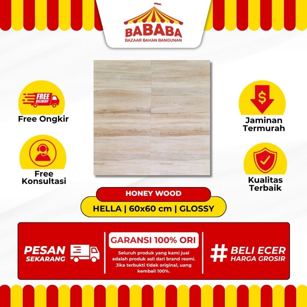 Granit Lantai Ukuran 60x60 Hela Honey Wood I Glossy Glazepolished Motif Serat Kayu Granit Lantai Rua