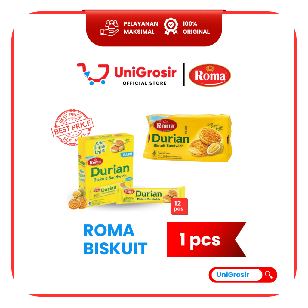[UniGrosir] ROMA DURIAN SANDWICH BISKUIT KRIM DURIAN ENAK MURAH ORIGINAL ~ 186 gr
