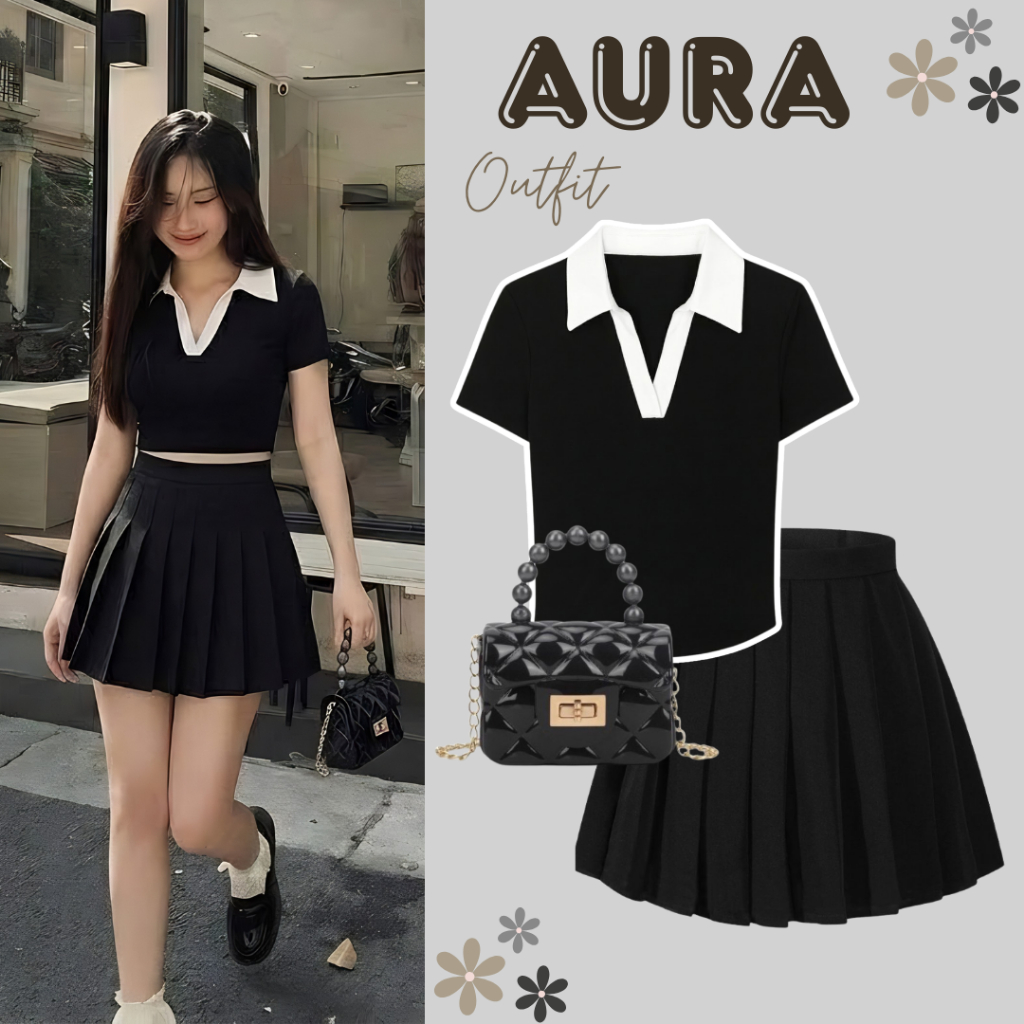 Outfit Oneset Wanita 3in1 Remaja Kekinian | Tas + Kaos + Rok | OOTD Cafe & Streetwear LV024