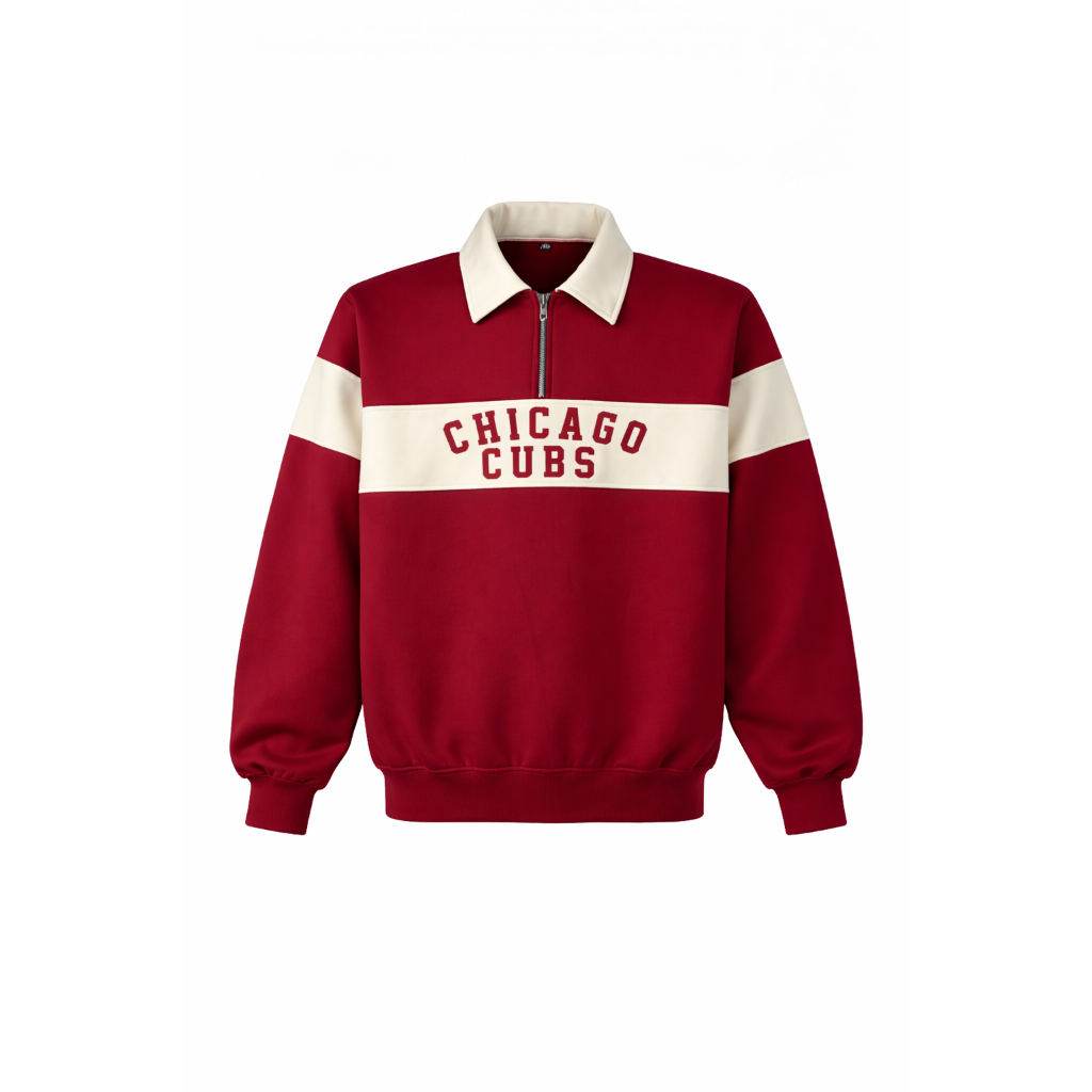 Jaket Rugby Half Zipper Merah Pria Wanita Jaket Sweater Korean Style