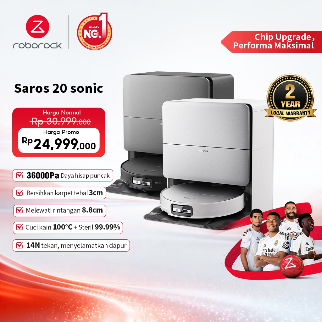 Roborock Saros 10 Robot Vacuum Cleaner dengan Daya Hisap 22000Pa dan Sistem Anti-Kusut