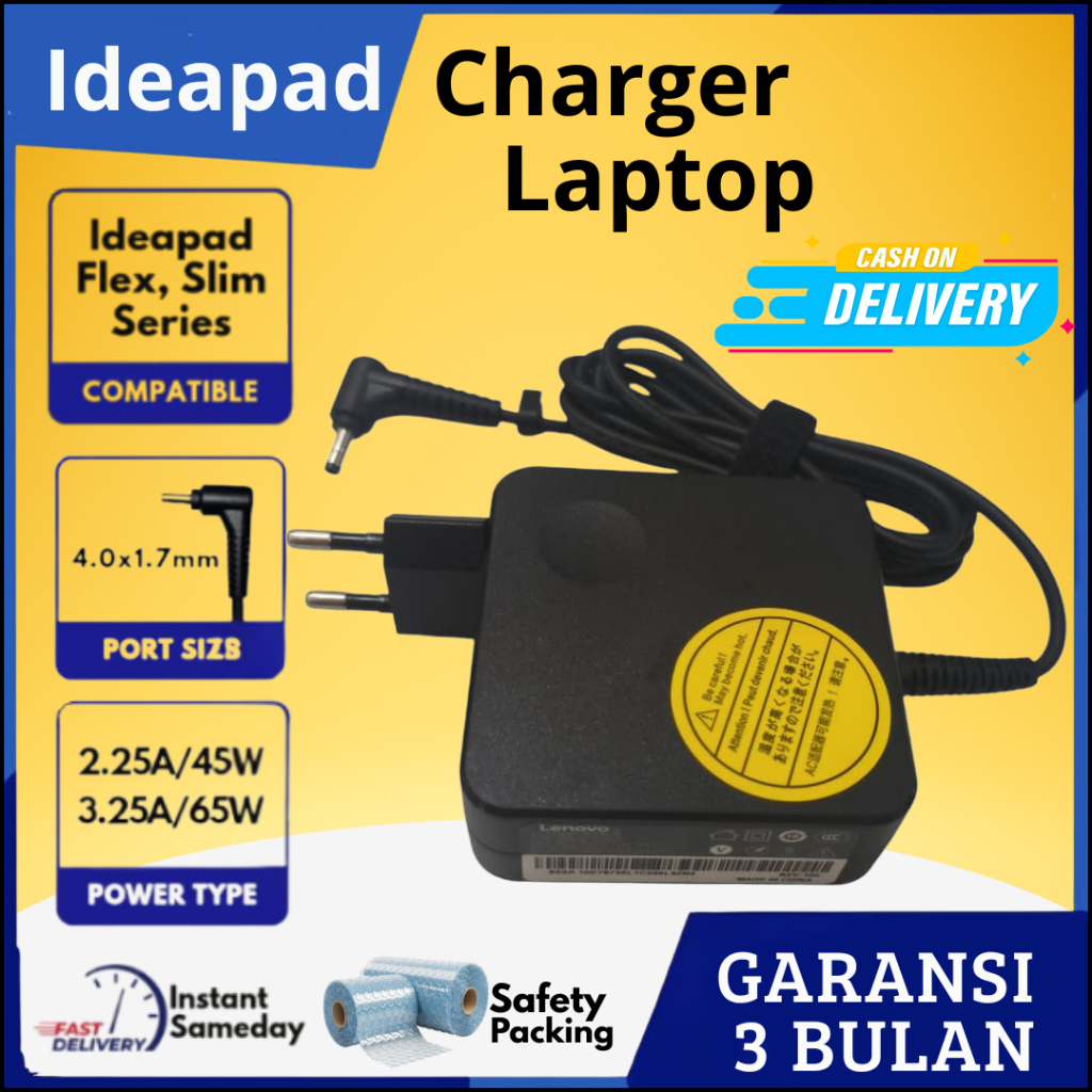 Charger Laptop Lenovo ldeapad Original Small Plug Pin Bulat  4.0mm Seri 100 100-14 110 110S 120 130 