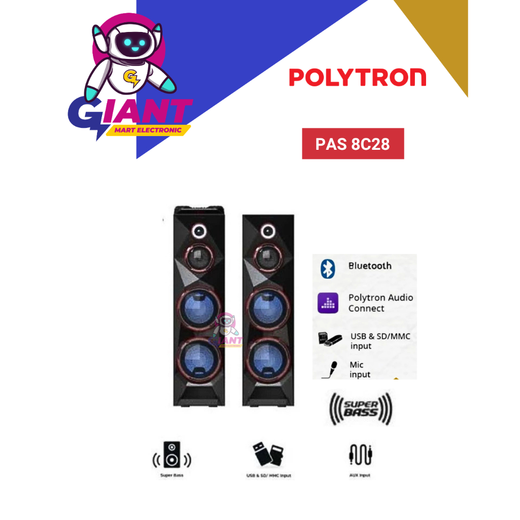 SPEAKER AKTIF BLUETOOTH POLYTRON PAS 8C28 / PAS8C28 / PAS-8C28 8 INCH HIGHT TYPE