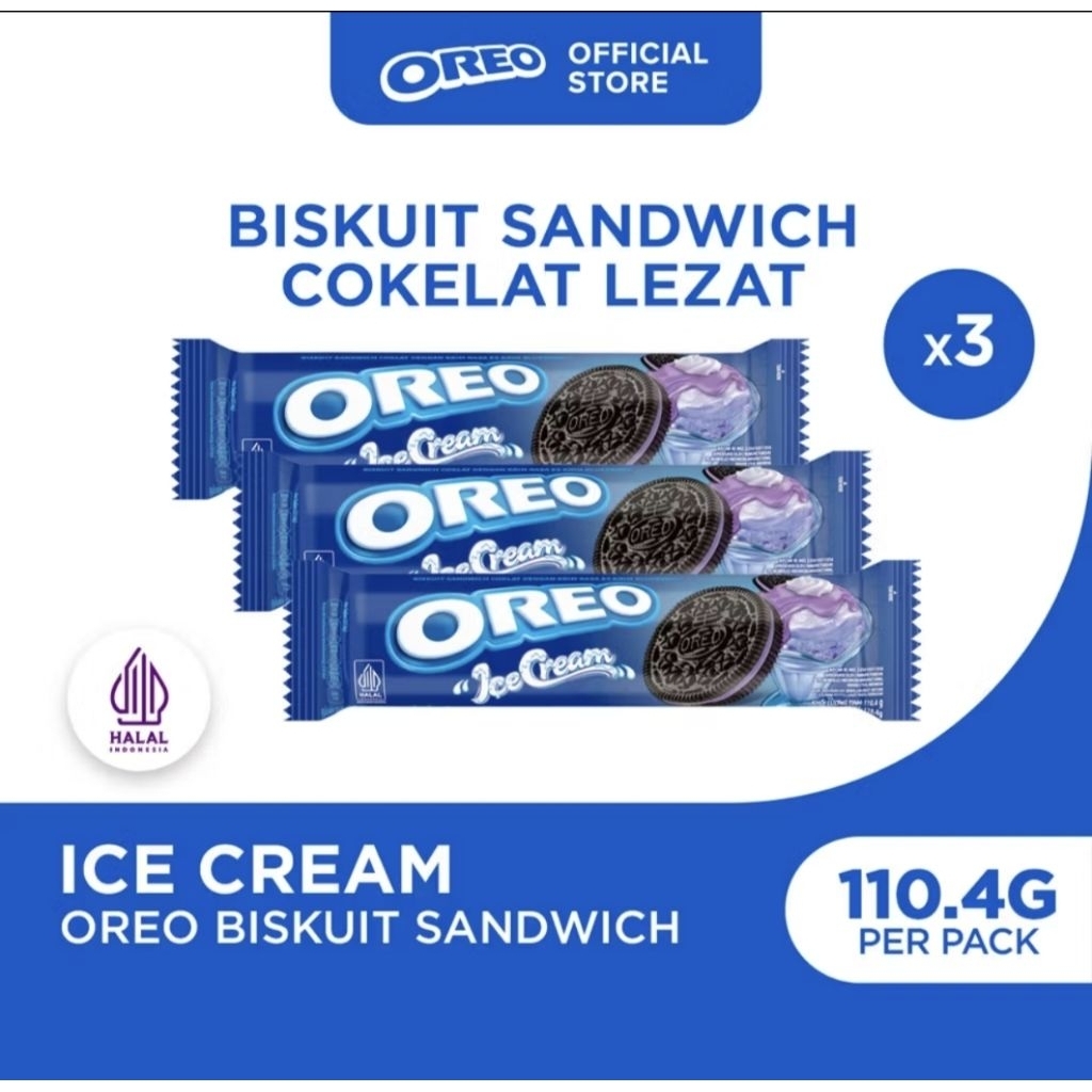 Pack Oreo Biskuit Berry Ice Cream 119.6g - Krim Tebal, Rasa Lezat, Halal