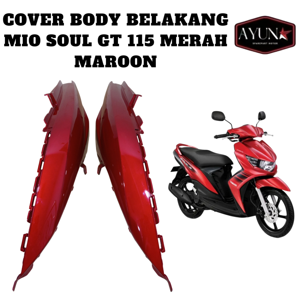 Cover Body Belakang Yamaha Mio Soul GT 115 Bodi Samping Mio Soul GT MERAH MAROON Tenshi