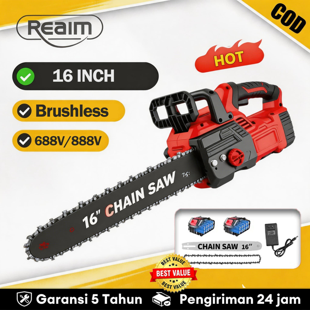 Reaim Brushless 16 Inci Gergaji kayu 688V Cordless Gergaji Mesin Super Tajam Gergaji Listrik