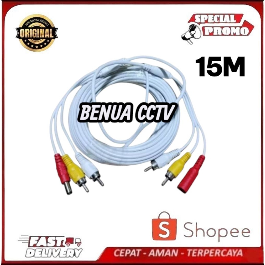 Kabel Jadi RCA 15M 3 Jalur Kabel Cctv Vidio Audio 15 Meter.