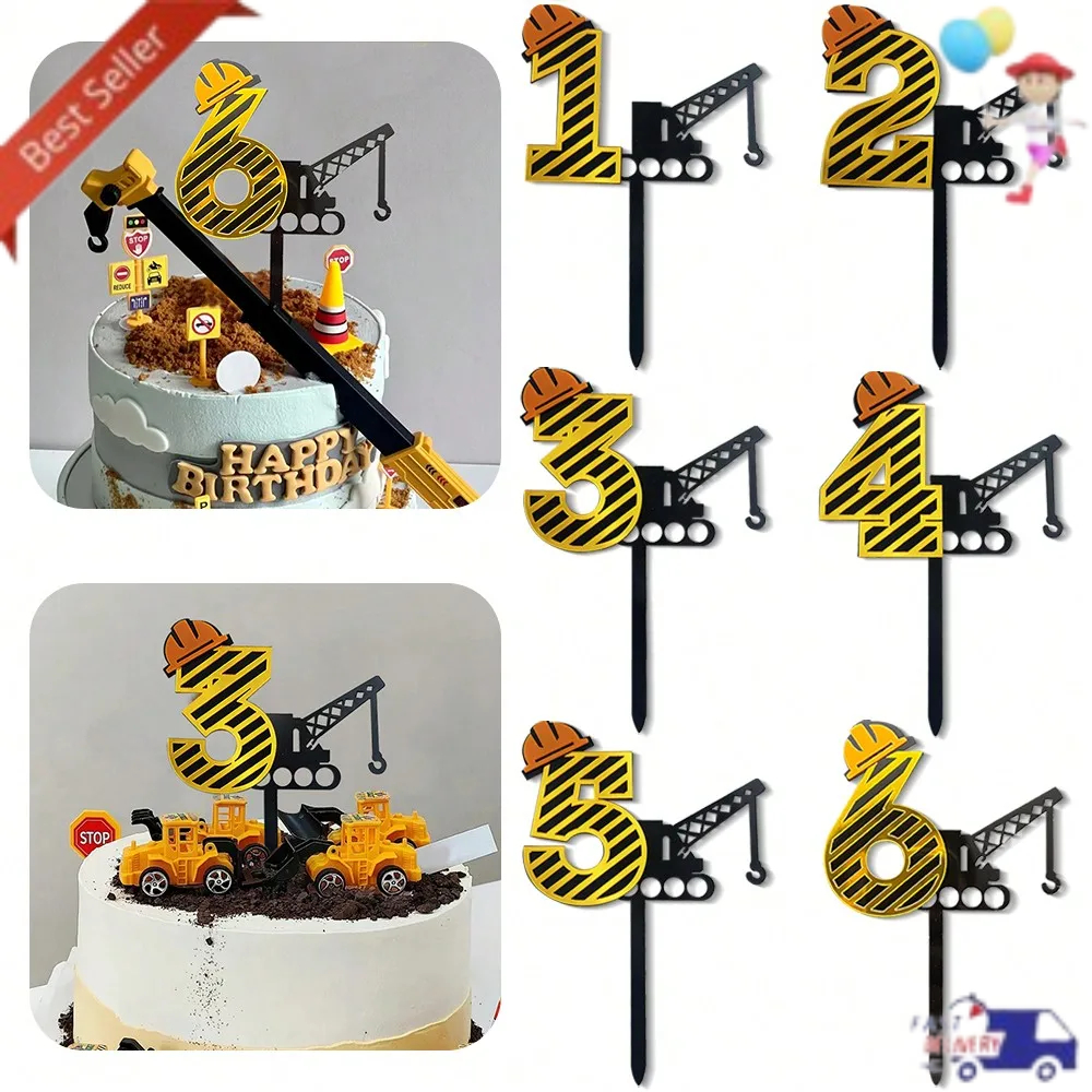 Topper Kue Angka Tema Excavator | Cake Topper Ulang Tahun Anak Builder