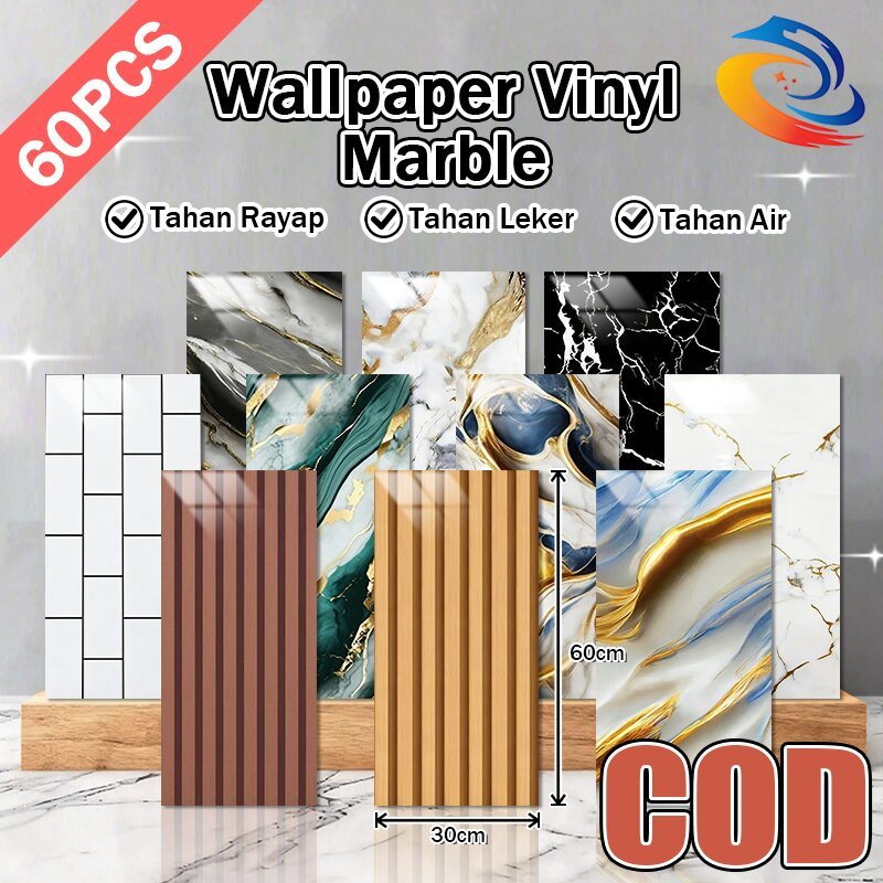 SPECIAL 60pcs Wallpaper Vinyl Marble 30 x 60 cm Wallpaper Dinding Vinyl Marmer Granit Keramik 3D