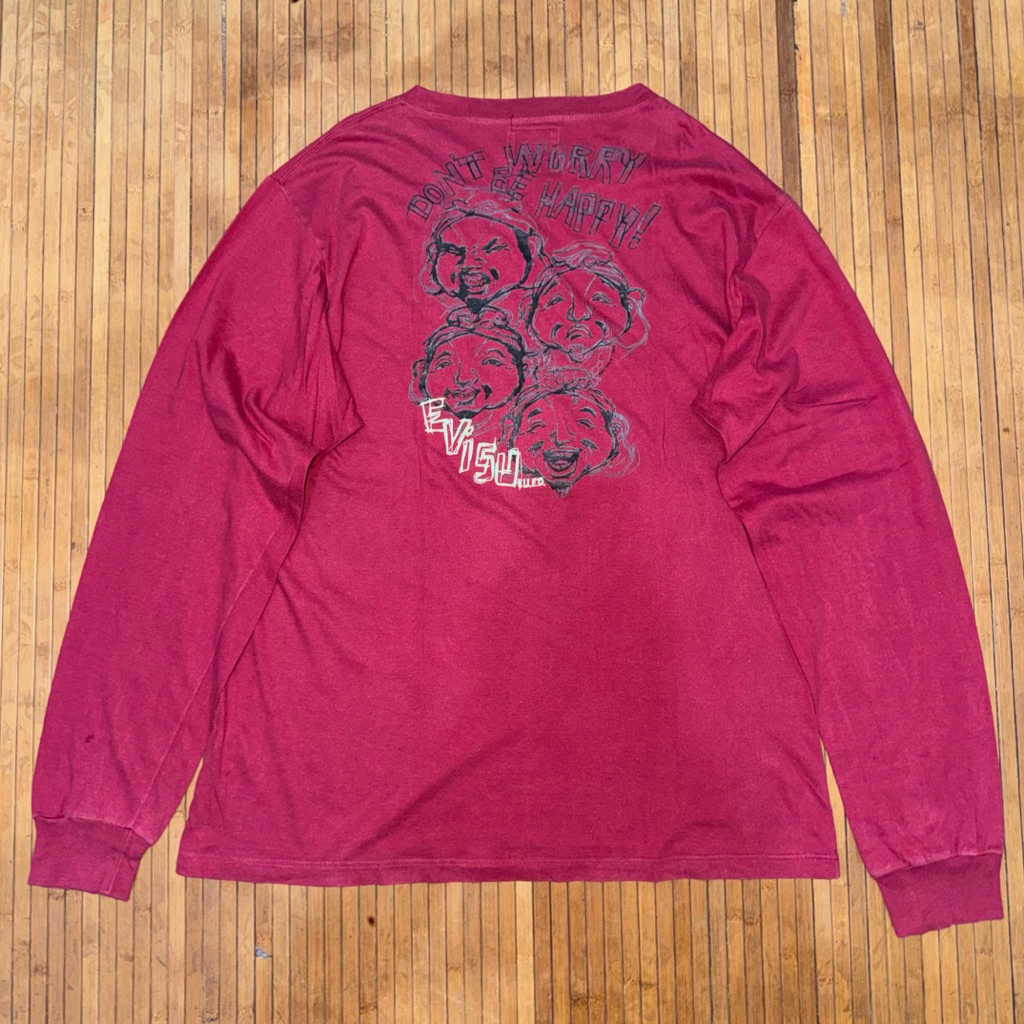 EVISU YAMANE SELVEDGE BURGUNDY LONG SLEEVE TSHIRT