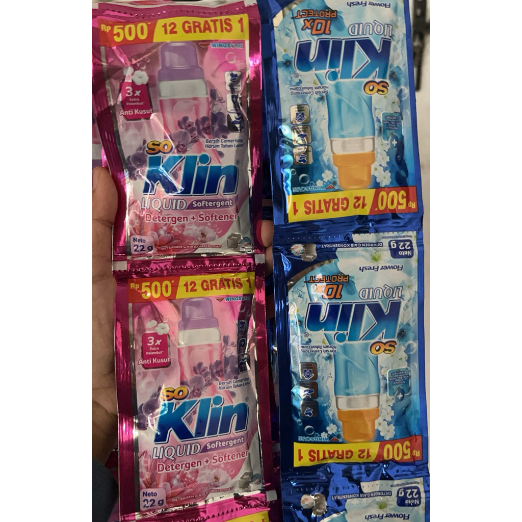 1 sachet so klin liquid detergen + softener