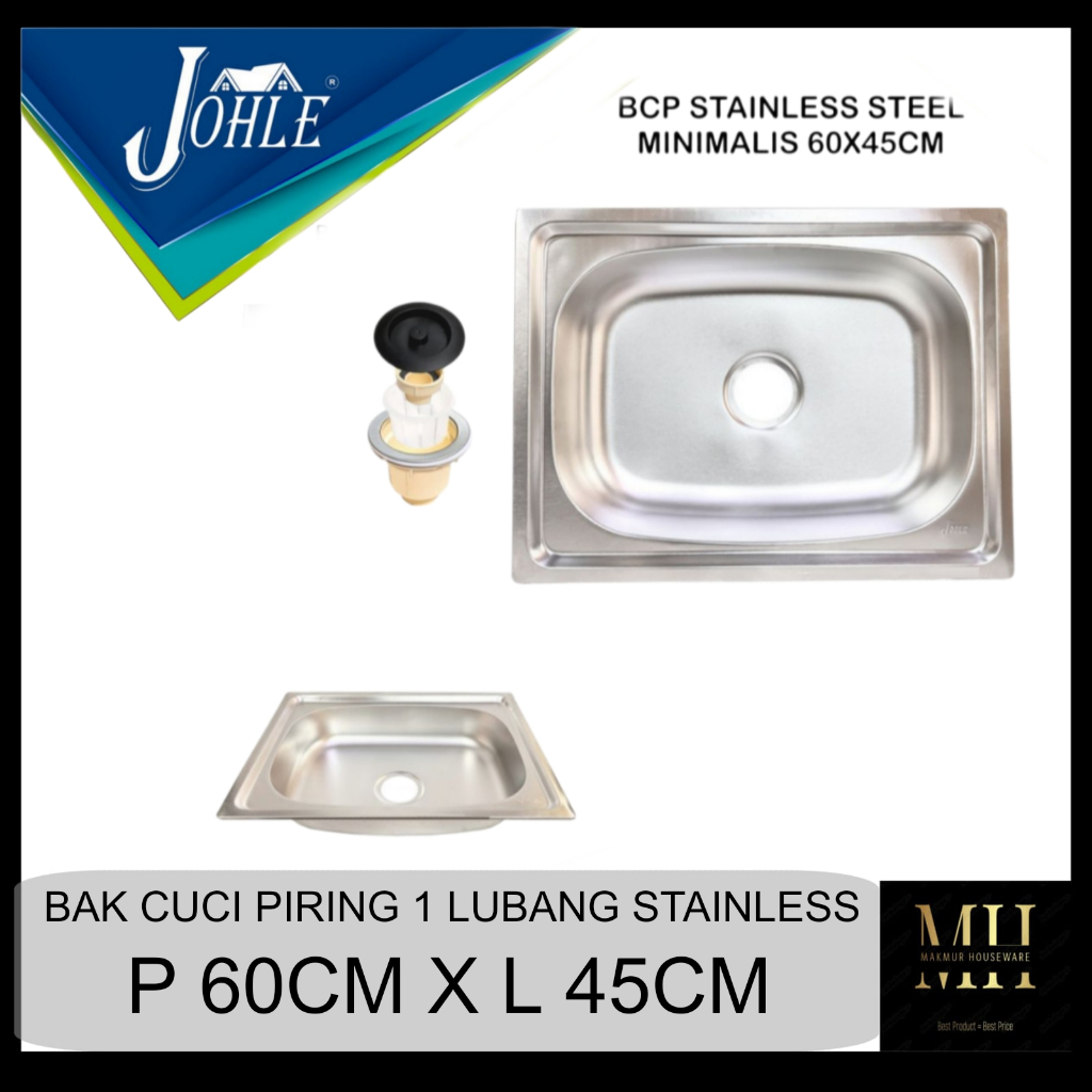 WASTAFEL BAK CUCI PIRING 1 LUBANG STAINLESS 60CM X 45CM / SINK CUCI PIRING STAINLESS 1 LUBANG