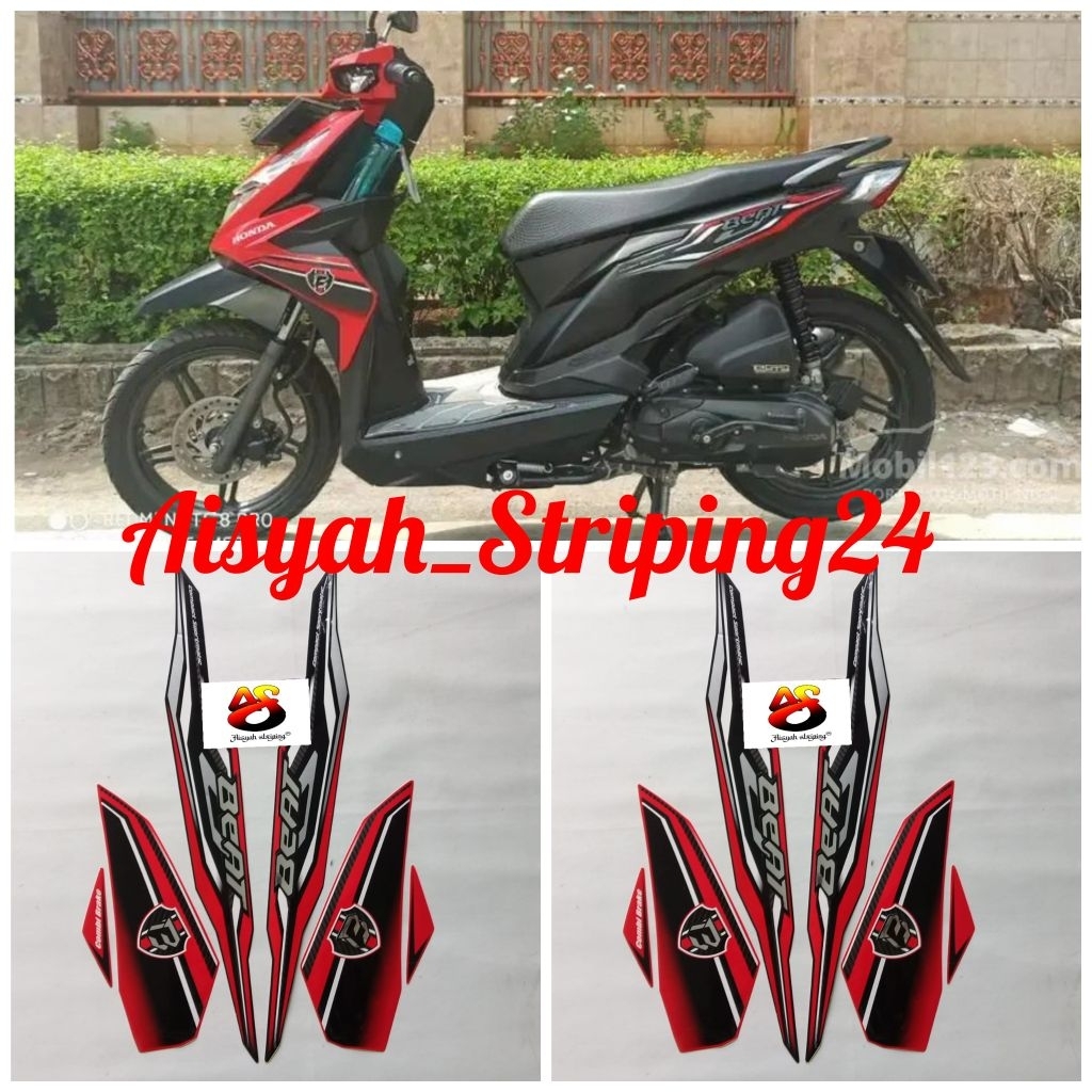 STIKER STRIPING LIS LES POLET BODY MOTOR BEAT ESP ISS 2019 HITAM MERAH