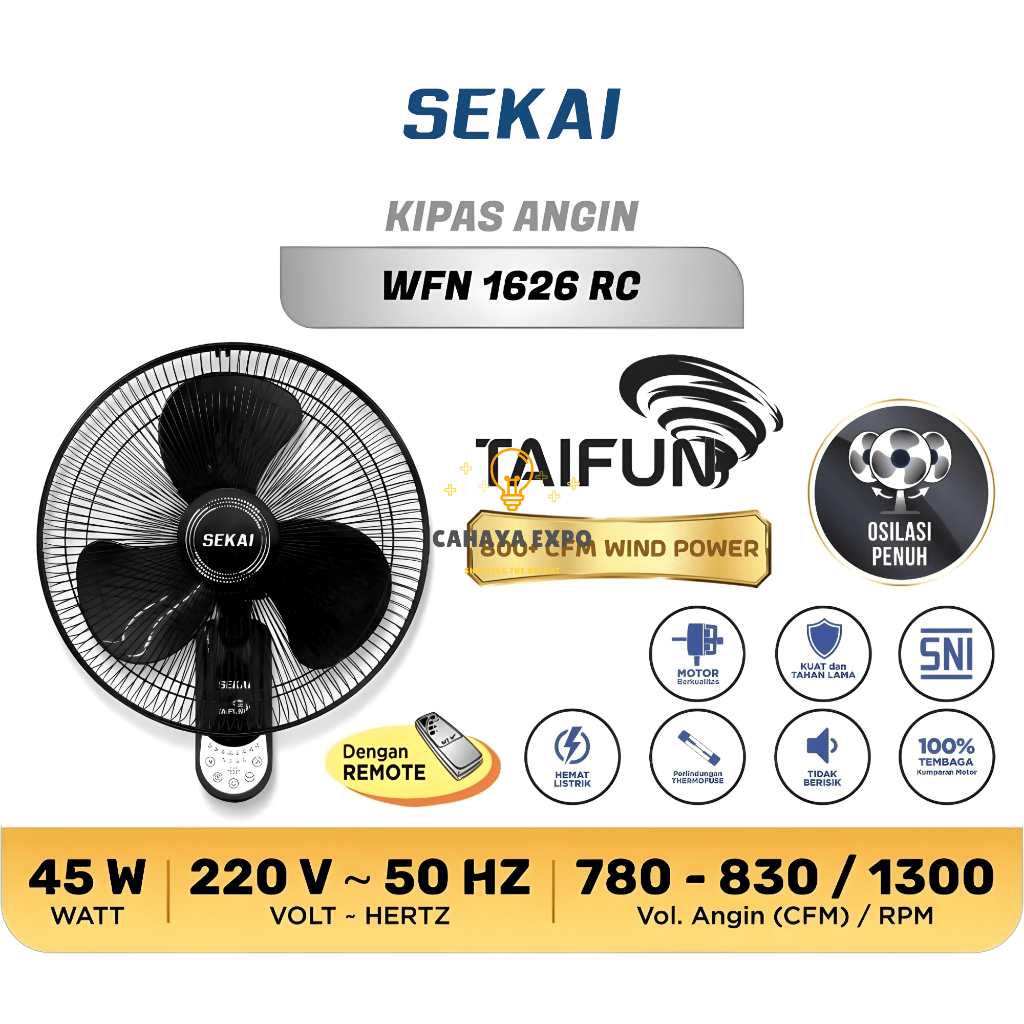 Sekai Remote Wall Fan WFN-1626RC 1626 WFN1626 RC WFN1626RC Kipas Angin Dinding Remot 16 Inch