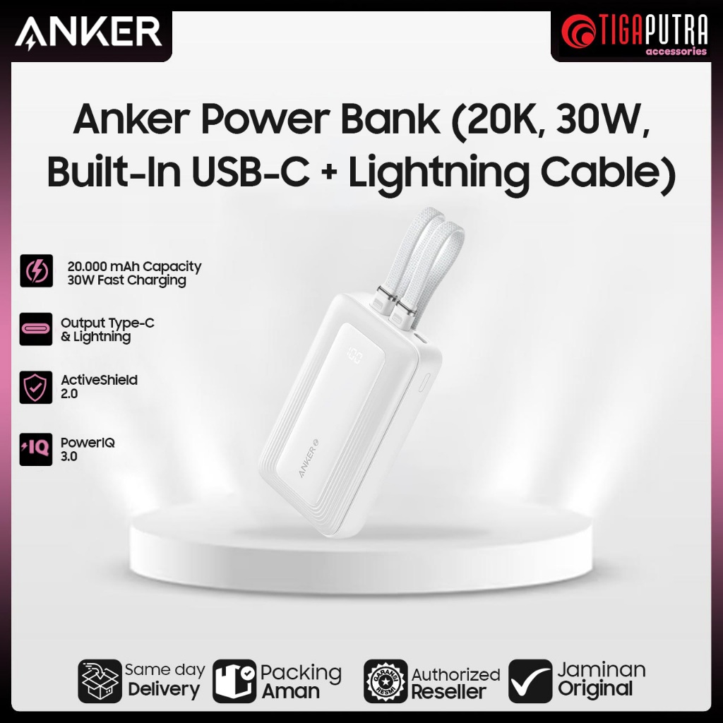 Anker Zolo Power Bank 20.000mAh 30W Max Fast Portable Charger with Built-in USB-C and MFi Certified 