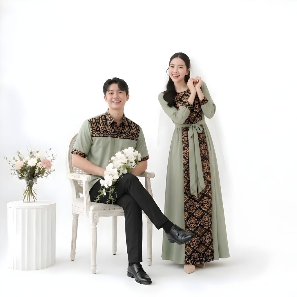 Couple Gamis Batik Kamajaya Baju Pesta Seragam Suami Istri Ms
