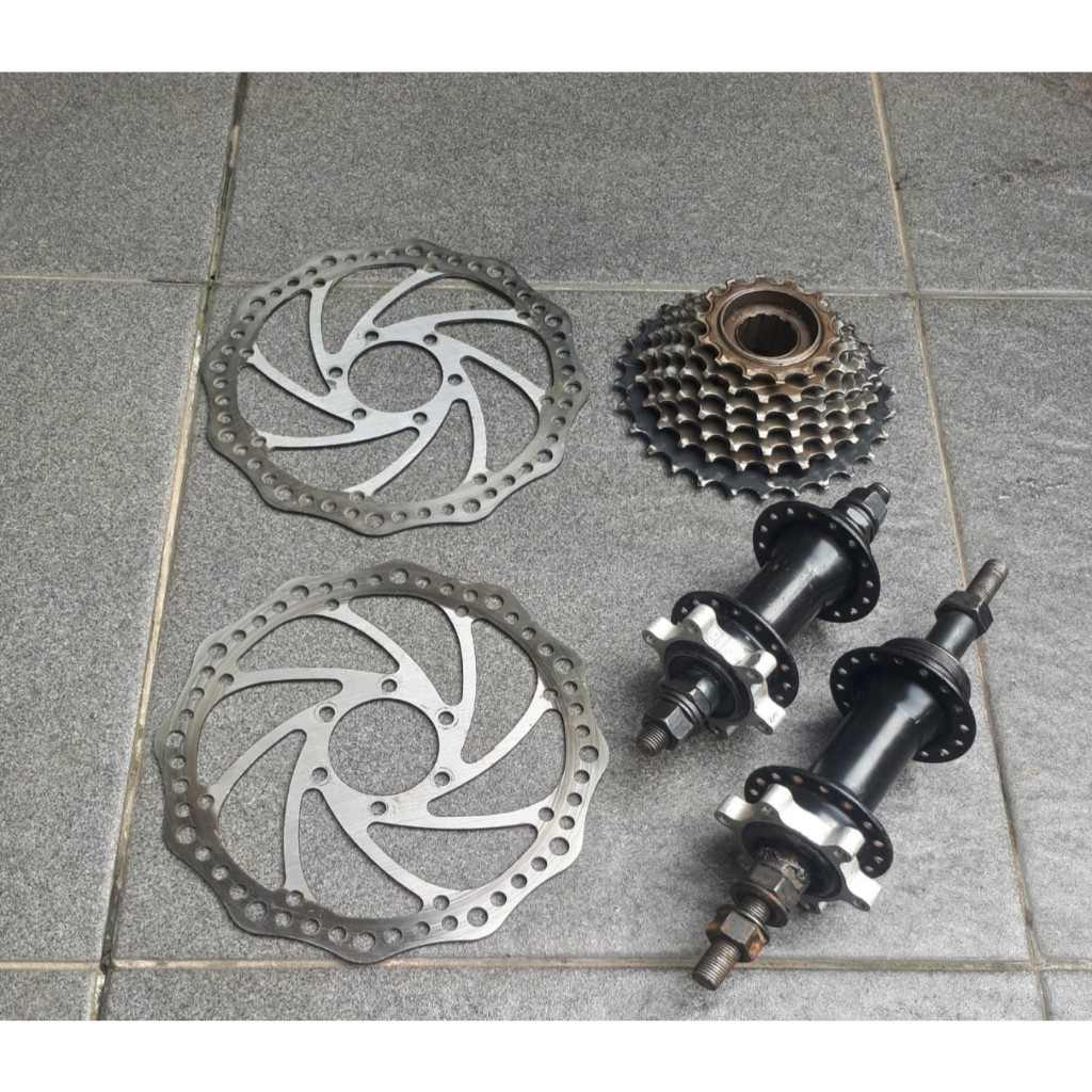 Freehub Hub Ulir Sepeda 36 Hole, Cakram + Sprocket 7 Speed Sepaket