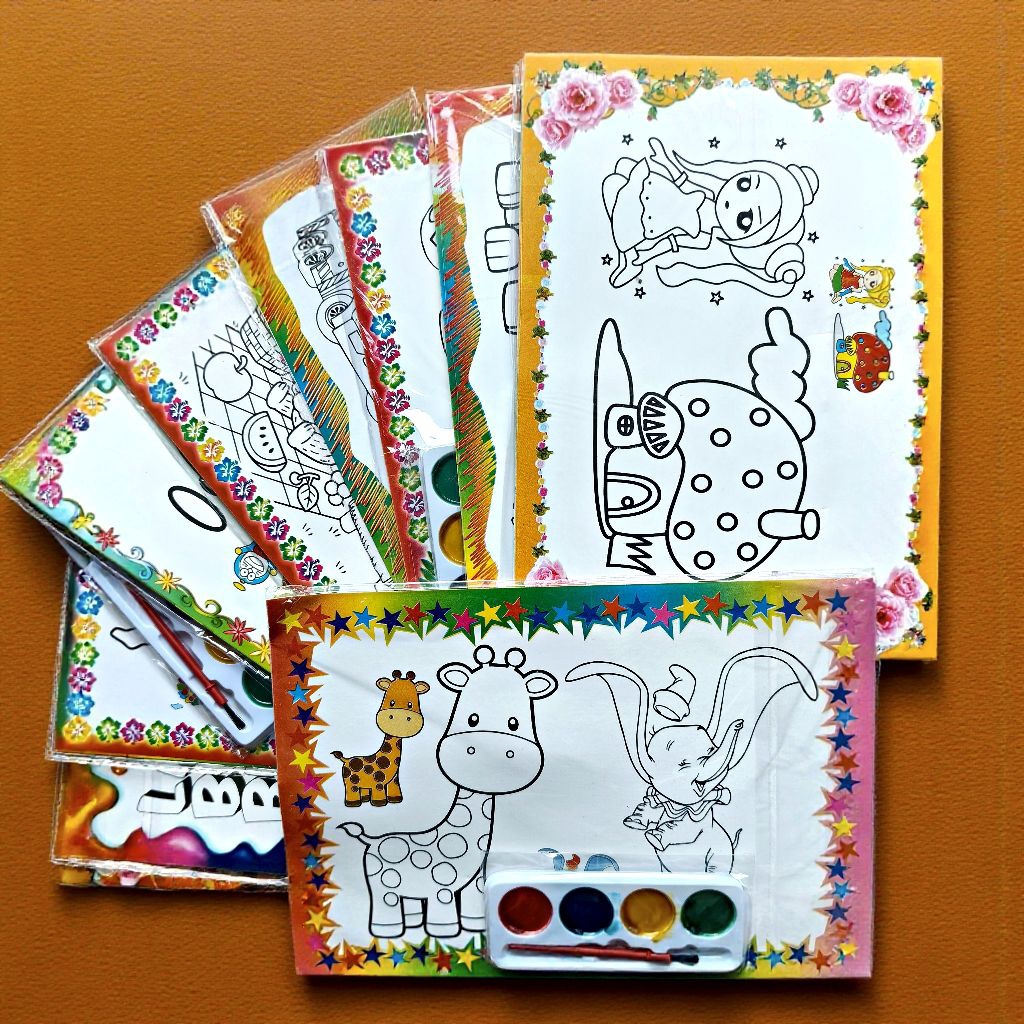 PAKET 10 PCS MELUKIS CAT JUMBO KARAKTER (25x18 CM) MAINAN EDUKASI ANAK MEWARNAI GAMBAR LUKIS CAT AIR