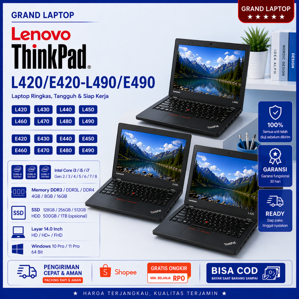 LAPTOP LENOVO THINKPAD L420 L430 L440 L450 L460 L470 L480 L490 E420 E430 E440 E450 E460 E470 E480 E4