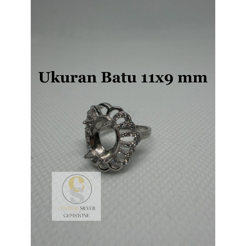Emban Cincin Silver wanita untuk batu akik [Ukuran 11x9 mm]