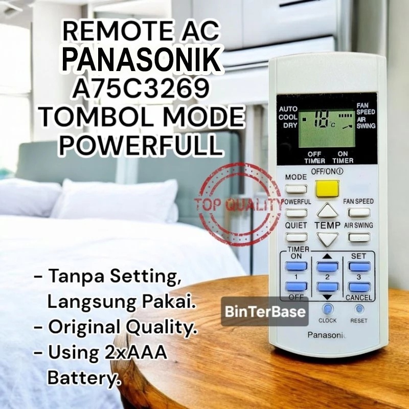 Remote remot AC Panasonik A75C3269 PNS tombol Mode Powerful Panasoni a75c 3269 Oem Ori Original Qual