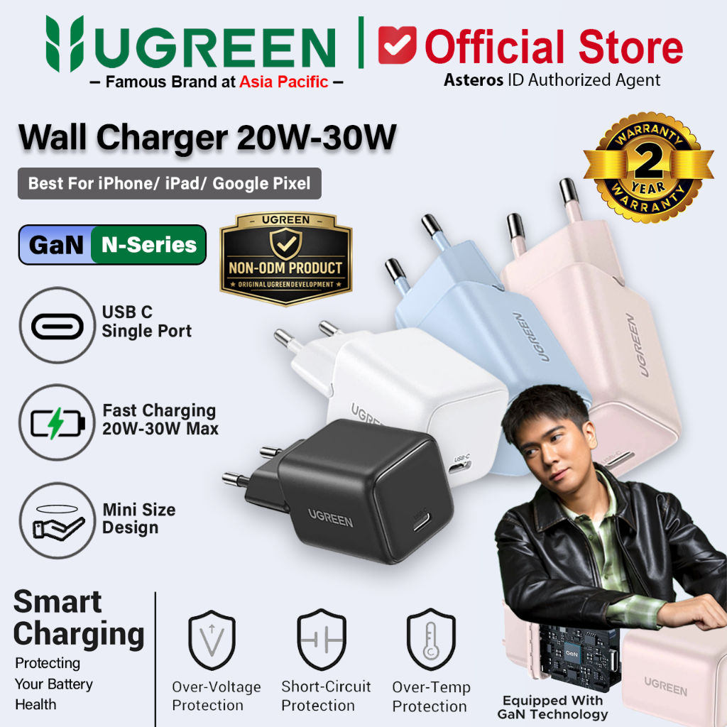 UGREEN Kepala Adaptor Charger 20W GaN N PD Fast Charging Type C For iPhone iPad Samsung Android
