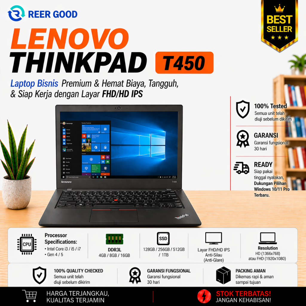 LENOVO THINKPAD T450 / T450S CORE I3 I5 I7 GEN 4 5 LAPTOP BEKAS MURAH BERKUALITAS BERGARANSI MULUS L