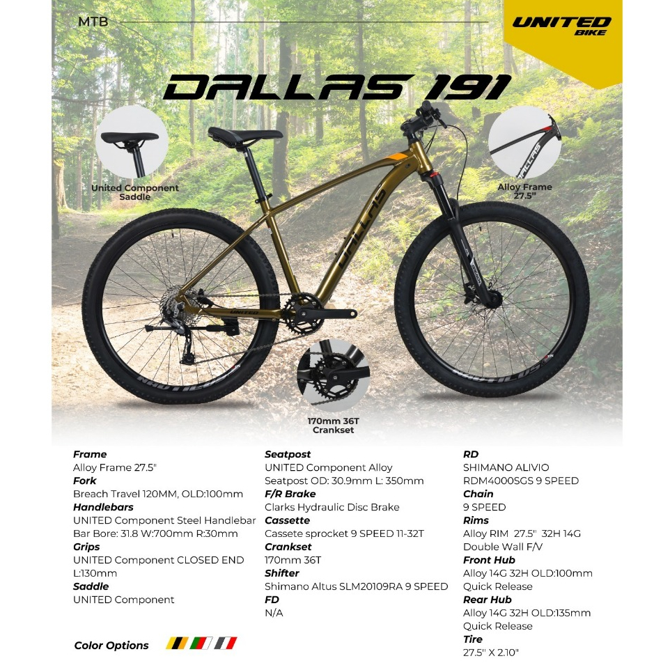 Sepeda Gunung Sepeda MTB Dallas 191 27,5 united Dallas 191 27,5 inch