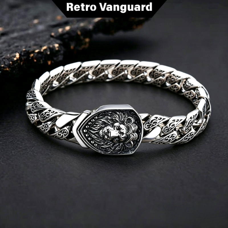 RV-1196 Gelang Pria Perak Thailand Model Singa Kuba Vintage Anti Karat & Anti Keringat Hadiah Mewah 