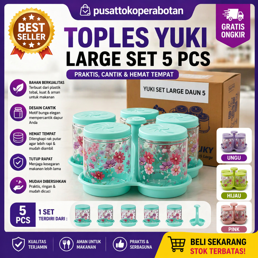 Yuki Toples Set / Toples Kue Kering Lebaran / Toples Set 5 Large / Yuki Set 5 Large 1.100ml / NAMPAN