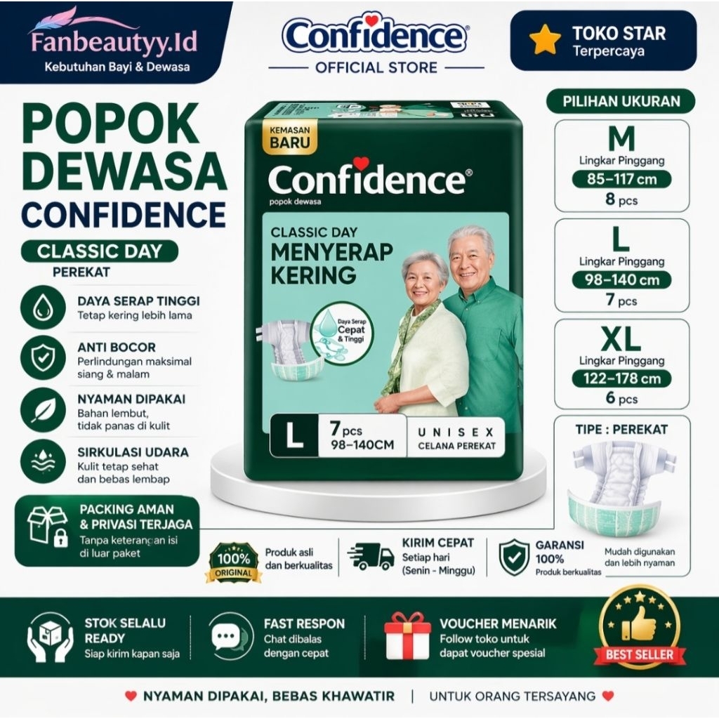 CONFIDENCE CLASSIC DAY M8, L7, XL6 | PEREKAT | PAMPERS DEWASA