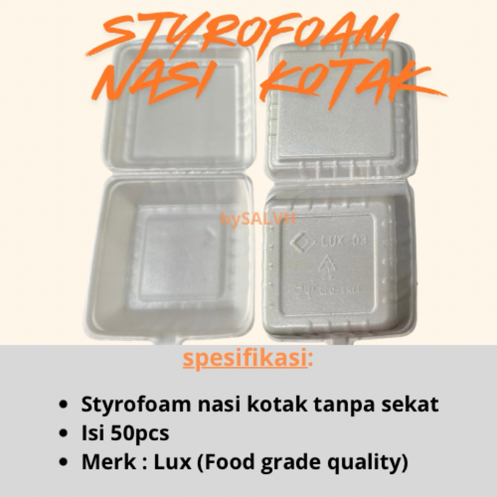 Styrofoam nasi kotak polos 50pcs / Styrofoam nasi tanpa sekat / styrofoam gado gado