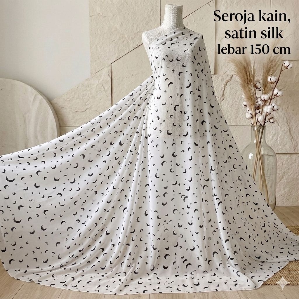 Kain Satin Silk Motif Bulan - Lebar 150cm Kyt