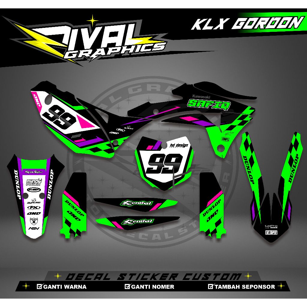 DECAL KLX GORDON GTX KLX GORDON BISA CUSTOM DESAIGN NAMA, NONOR, SPONSOR, WARNA (40)