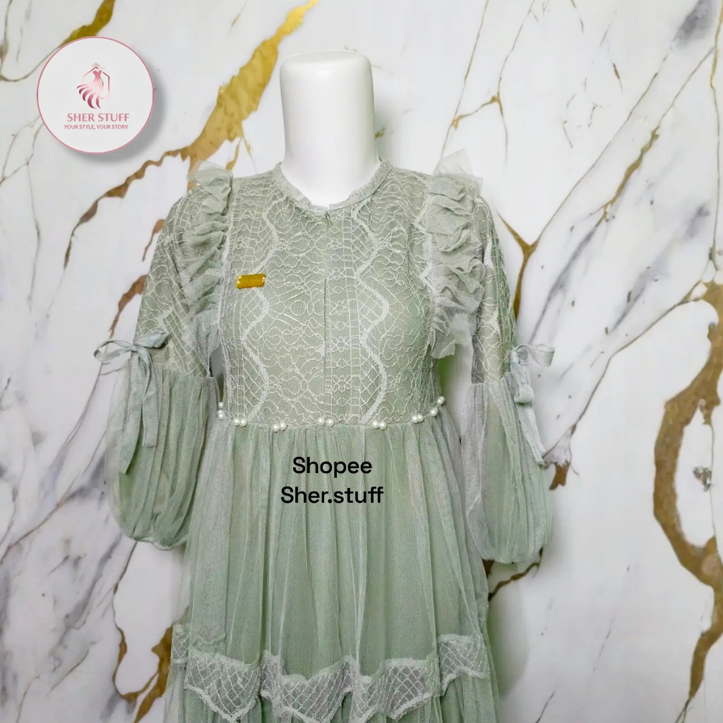 Sher.Stuff-Gamis Anak Brukat Hijau Sage / Dress Brukat