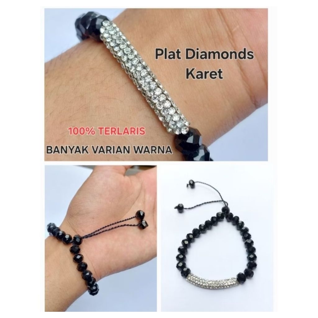 Gelang Kristal Ceko Pakai Plat Diamonds Karet - Gelang Crystal Anak anak & Dewasa Tali Serut Kaliman