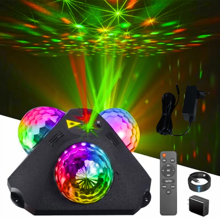 JAYA Lampu Disco 3 bola laser sensor suara musik sorot Panggung acara Sound Control 9W RGB Control