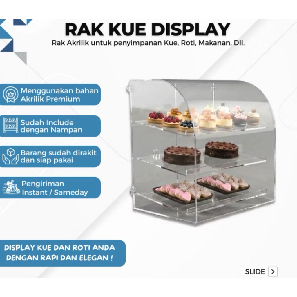 Display Kue akrilik 3 rak / display tempat kue 3 rak