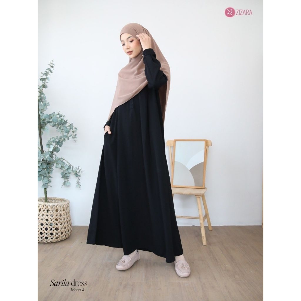 Sarila Mono 4 Dress by Zizara Gamis Muslimah Hitam Terbaru Gamis Haji Umroh Daily Kajian