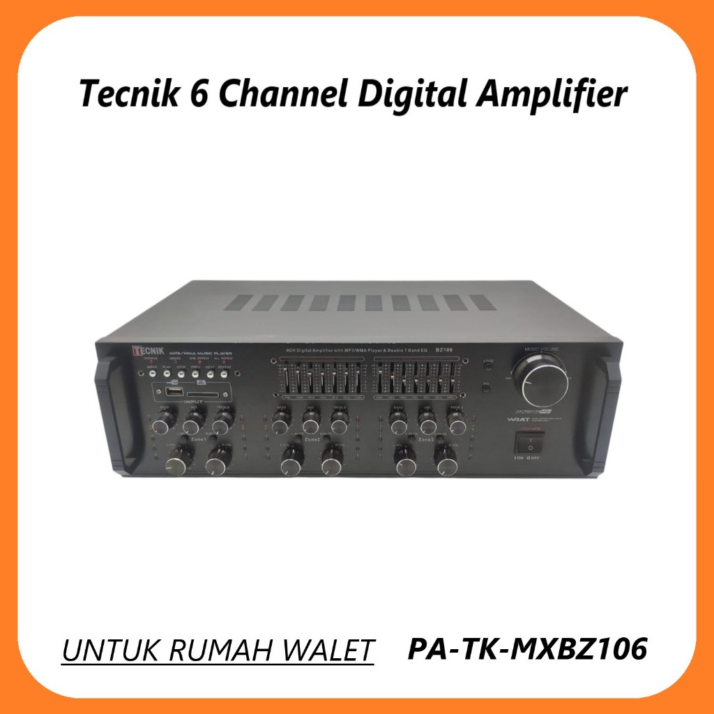 AUTO NET POWER AMPLIFIER 6 CHANNEL UNTUK RUMAH WALET SD USB MP3 MWA PLAYER BZ 106