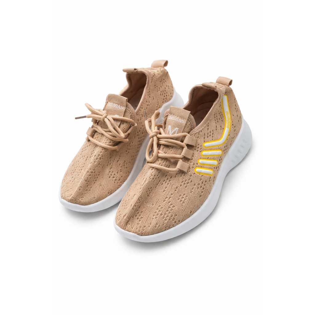 Sepatu Anak Perempuan Sneaker Rajut Cream Sol Putih Casual Ringan