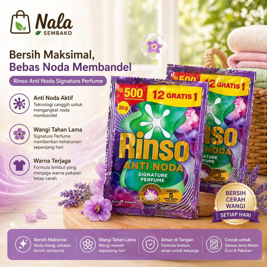 (NS) 4 RENCENG/52 SACHET RINSO CAIR 500 SIGNATURE PARFUM 12+1
