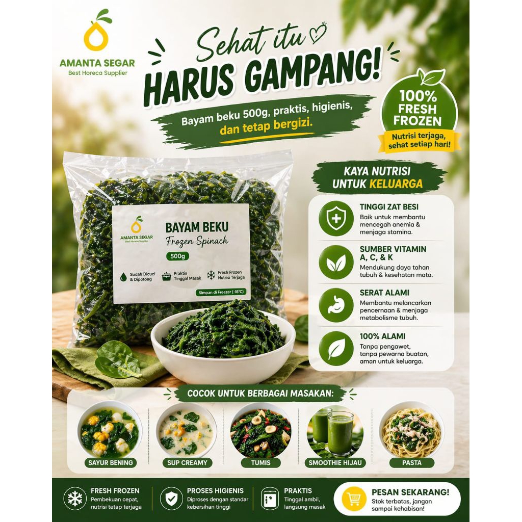 Bayam Beku 500g Sayur Frozen | Spinach frozen Siap Masak Praktis Hemat Waktu Fresh & Higienis