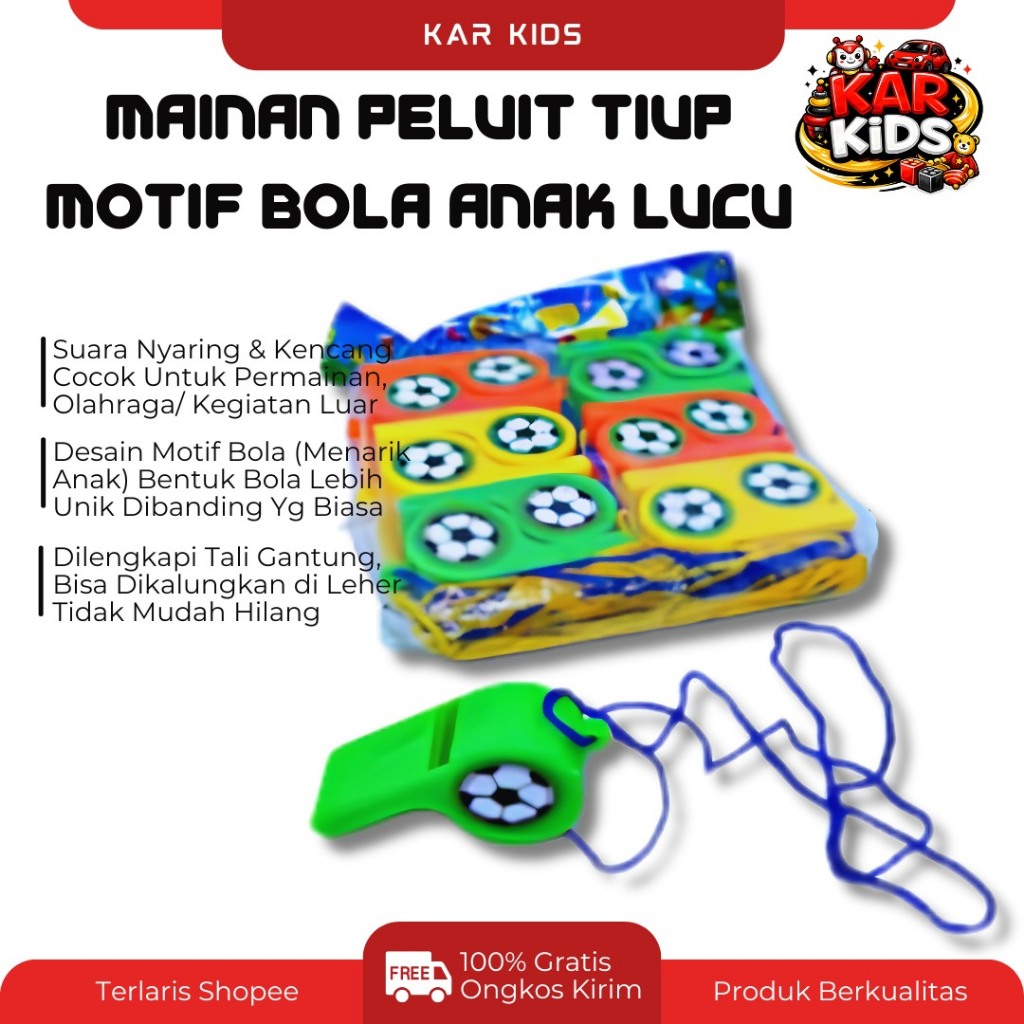 Peluit Tiup Motif Bola Anak | Mainan Tiup Bola Edukasi Anak Murah Priwitan Anak