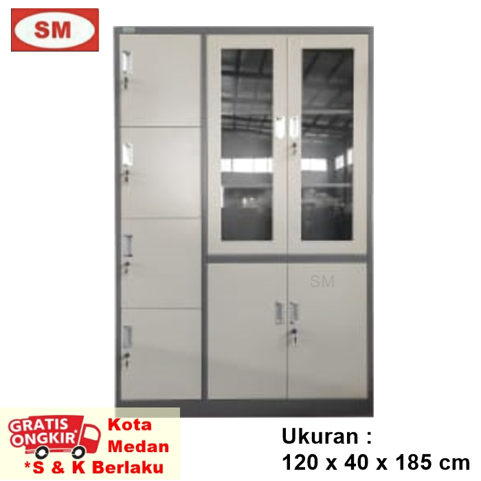 LEMARI FILING CABINET BESI 3P - LEMARI BUKU PINTU BUKA - KRS B06D  - MOTIF ABU