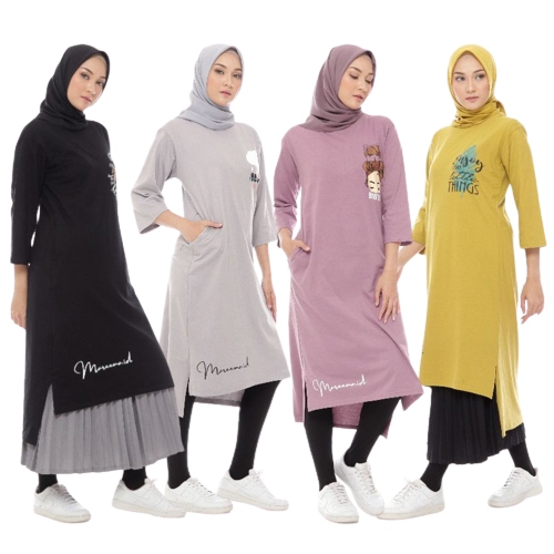 Baju Atasan Wanita Muslim Long Tunik NABILA By Mareema - Kaos perempuan